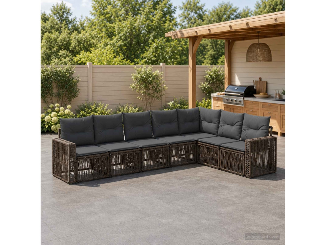 Vidaxl Conjunto De Sofá De Jardim 7 Pcs Cinza E Cinza Escuro Vime Pe
