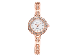 Relógio de Pulso Feminino de Quartzo com Pulseira de Liga Rosa Dourado+branco Elegante