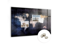 Quadro De Vidro Magnético Mapa Mundo Abstrato Para O Escritório Espelharte (60x40 Cm)