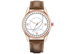 Relógio de pulso feminino casual e elegante em aço inoxidável com mecanismo de quartzo, nas cores marrom escuro e branco.