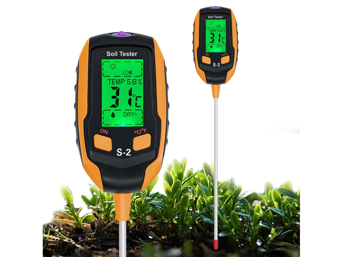 Analisador de Solo 5 em 1 LYYTUNG, com Medidor de Umidade, pH, Temperatura, Luz Solar, Visor LCD
