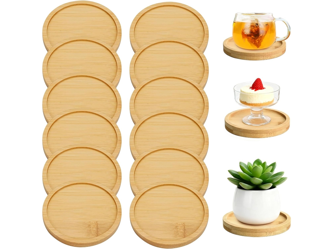 Posavasos de Bambú 12 Piezas Redondos de Madera DAWNPAVILL