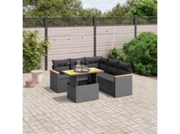 Vidaxl 6 Pcs Conjunto Sofás De Jardim C/ Almofadões Vime Pe Preto