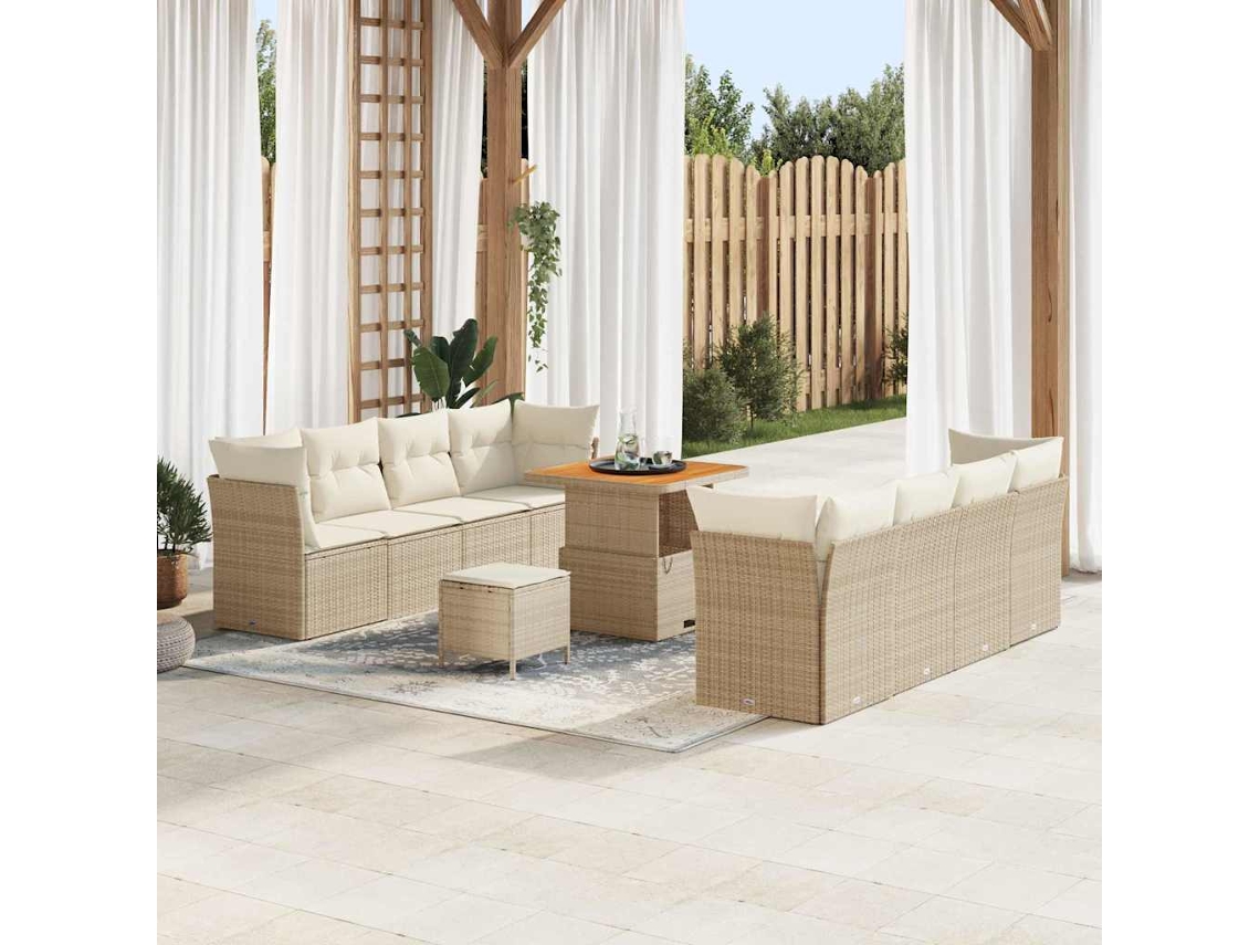 Vidaxl Conjunto De Sofá De Jardim Com Almofada 11 Pcs Bege E Creme