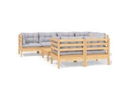 Conjunto de 8 Lounge de Jardim com Almofadões Cinza Pinho Maciço MAISON EXCLUSIVE