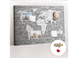Quadro De Cortiça Com Impressão Mapa-múndi Em Tijolos Para A Sala De Estar Espelharte (70x100 Cm)