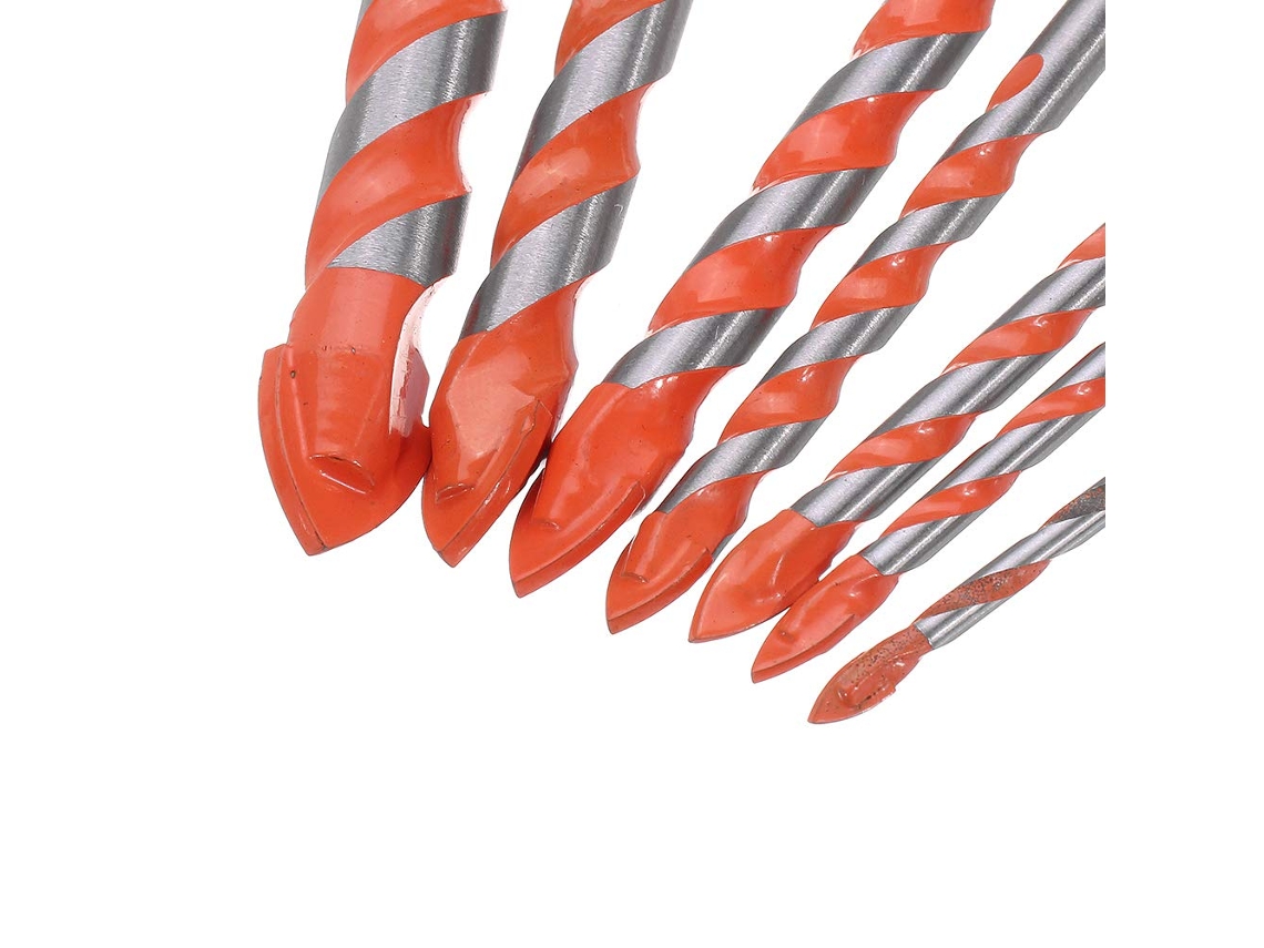 Conjunto de 7 Brocas com Haste Triangular 3 a 12 Mm para Cerâmica 3/4/5/6/8/10/12 Mm