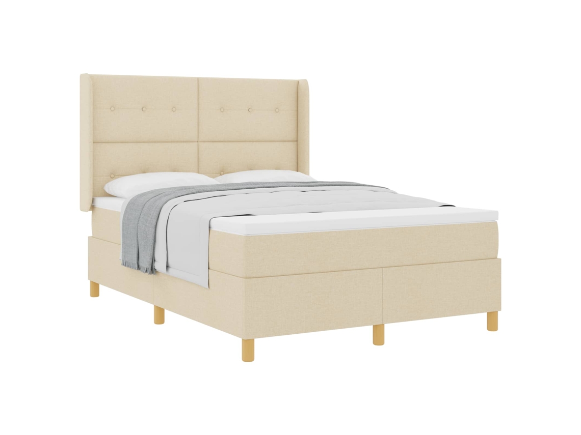 Maison Exclusive - Cama Box Com Colchão Com Cabeceira Creme 140 X 190 Cm Tecido