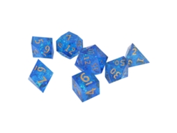 Ats set de Dados de Resina Translúcida Portátil Poliedrados Duraderos Azul Oscuro com Números Dourados para Jogos de Mesa
