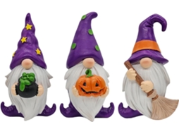 Kit de 3 Gnomos de Jardim para Decoração Externa Figuras Artesanais em Resina para o Halloween, Decoração de Festas, CHABERLU