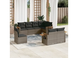 Vidaxl 8 Pcs Conjunto Sofás De Jardim C/ Almofadões Vime Pe Cinzento