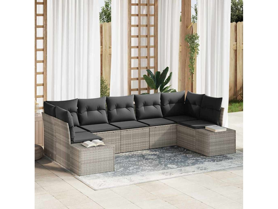 Vidaxl Conjunto de Sofá de Jardim 7 Pcs Cinzento claro Vime Pe