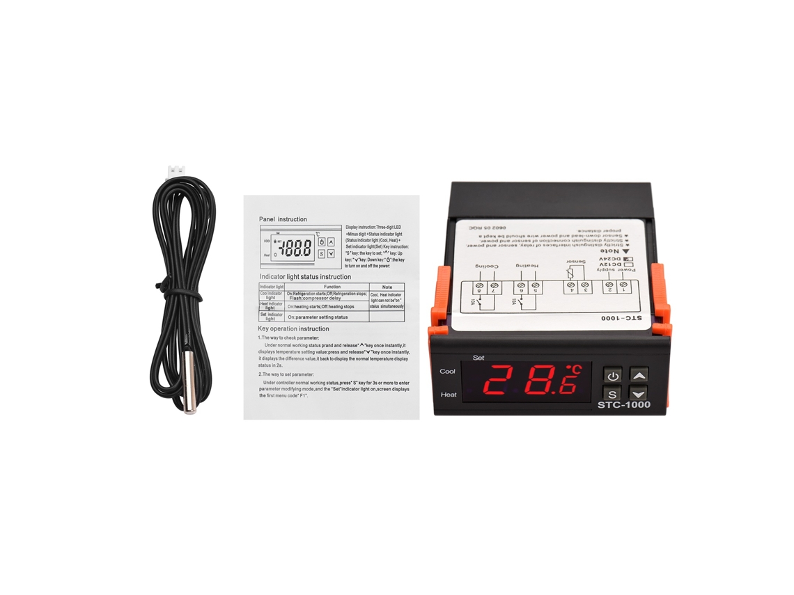 Controlador de Temperatura Digital STC 1000 para Incubadora, Geladeira, com Display LED