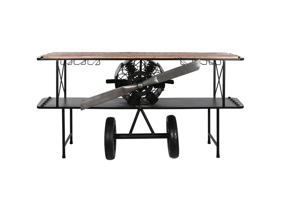 Mesa de Console em Metal e Madeira, com Design de Avião, Preta, 191x58x91cm ALEXANDRA HOUSE LIVING