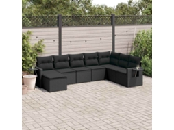 Vidaxl 8 Pcs Conjunto Sofás De Jardim Com Almofadões Vime Pe Preto