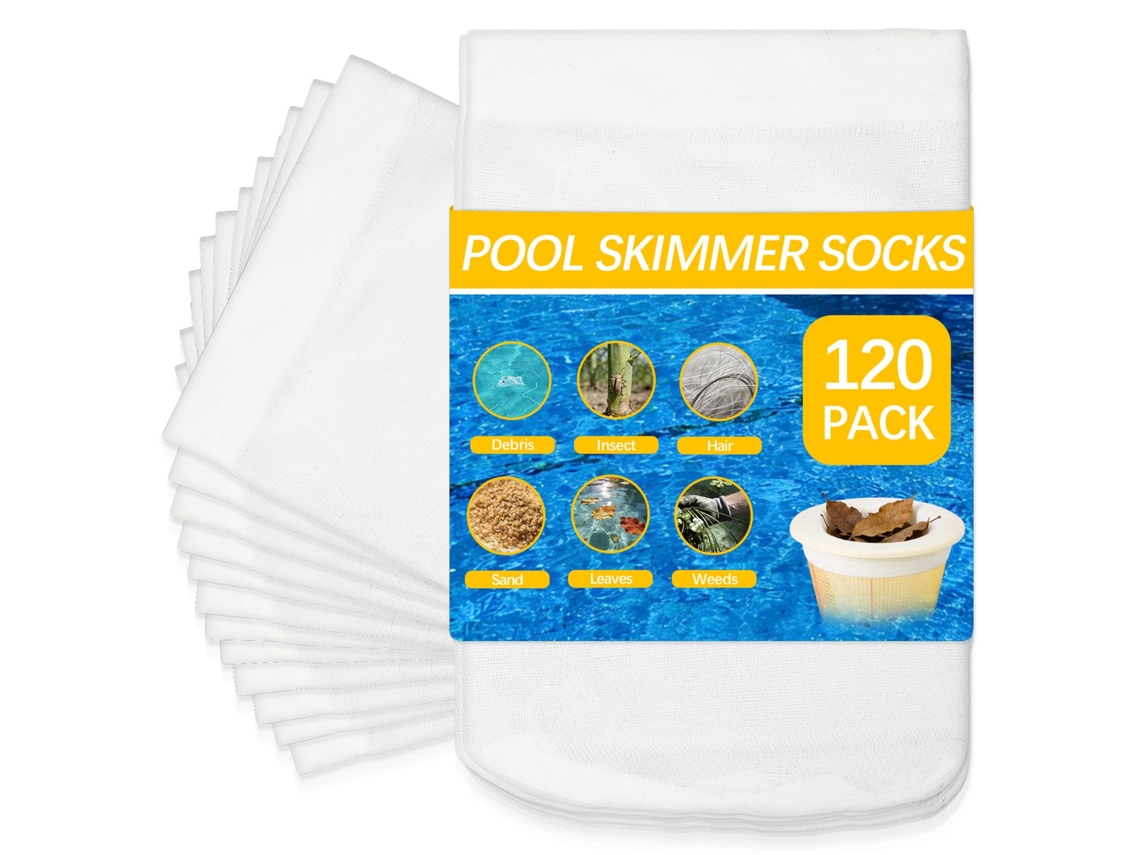 120 Meias Filtrantes Reutilizáveis para Piscina com captura de detritos e proteção de cesta S/MARCA