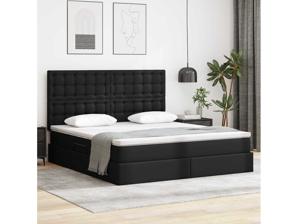 Vidaxl Cama Com Armazenamento Preto 180 X 200 Cm Couro Sintético