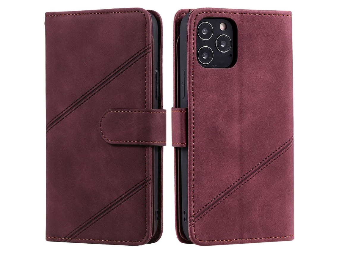 Capa Para Iphone 12 Pele Sintética Com Porta-cartões Vermelho