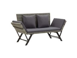 Vidaxl Banco De Jardim C/ Almofadões 176 Cm Vime Pe Cinzento