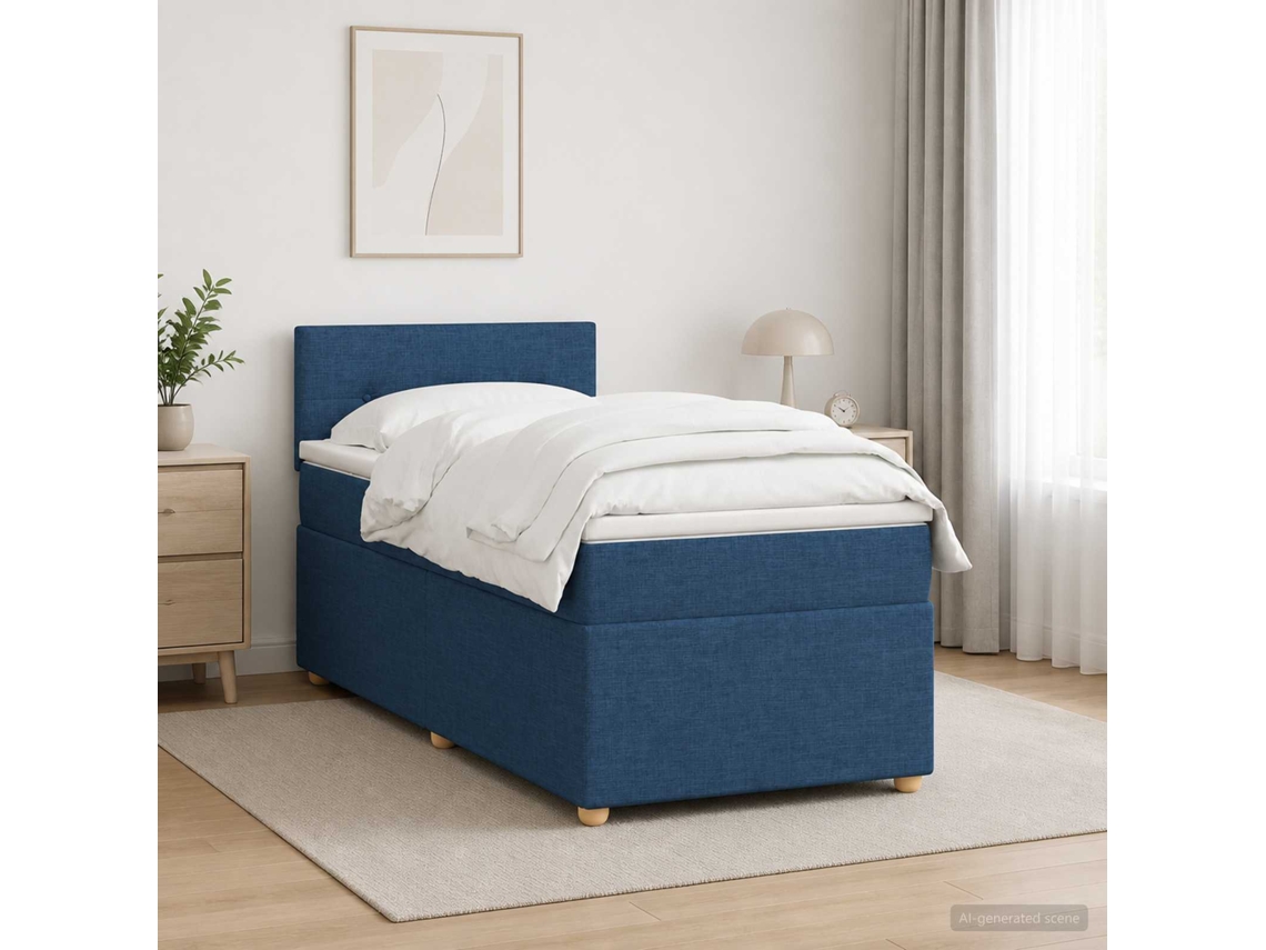 Vidaxl Cama Box Spring Com Colchão Azul 90 X 190 Cm Tecido