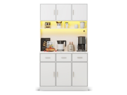 Buffet Multifunção 100x40x180cm Led Controlável Por App, Gavetas, Prateleiras Ajustáveis, Passagem Cabos E Tomadas Cozinha Sala De Jantar