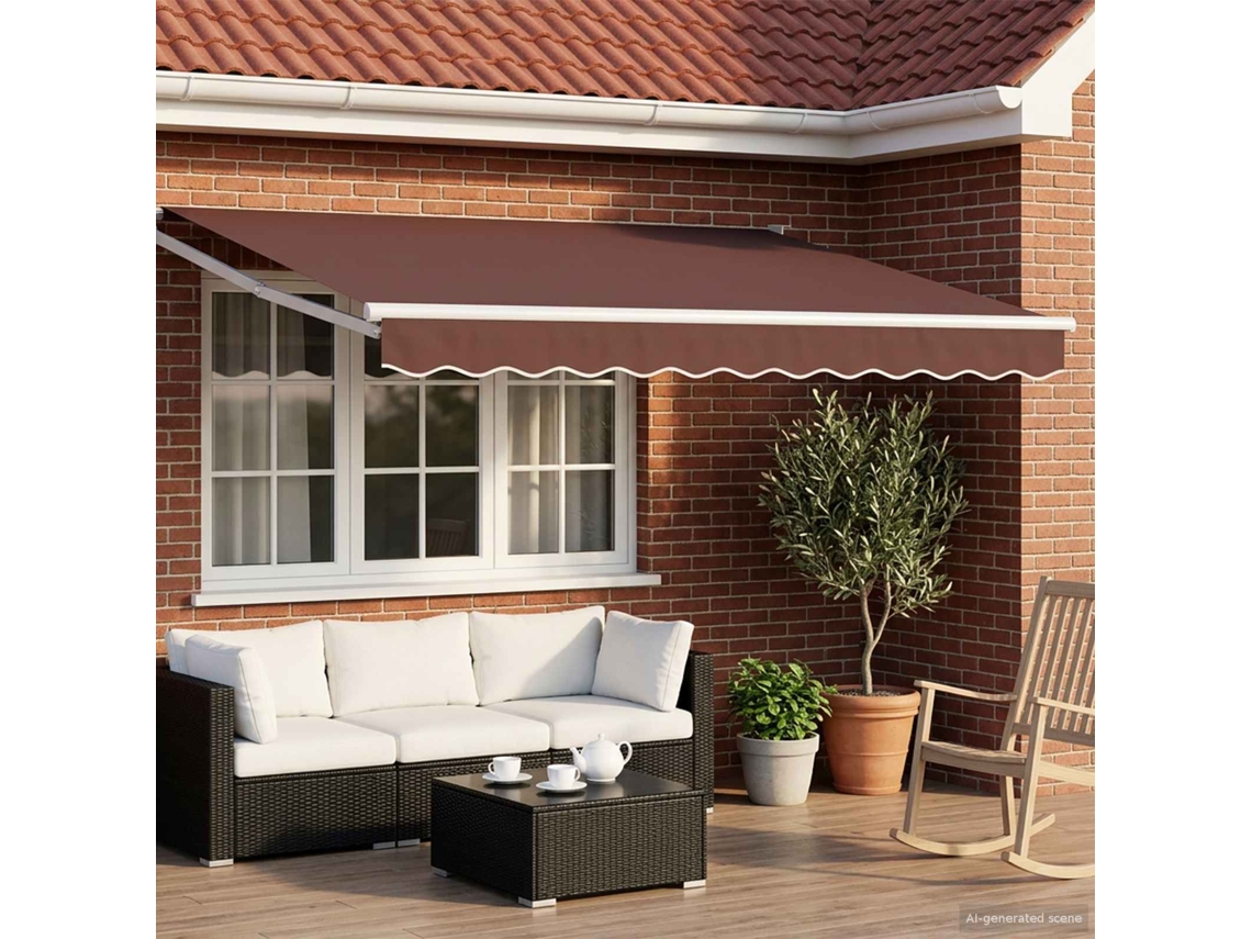 Vidaxl Toldo Retrátil Manual Com Leds Marrom E Branco 3,5 X 2,5 M