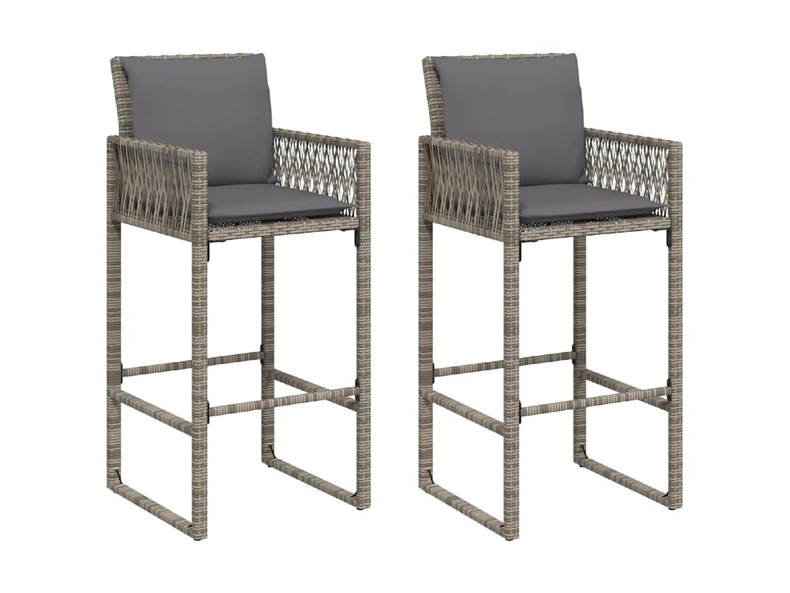 Conjunto de Bancos de Bar para Jardim com Almofadões Vime Pe Cinzento MAISON EXCLUSIVE (38x38x80 cm)