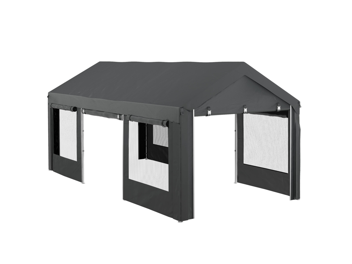 Gazebo para Carro e Festas com Altura Ajustável, 4 Portas e Janelas 6x3 Cinza Escuro SINI TECH STORE