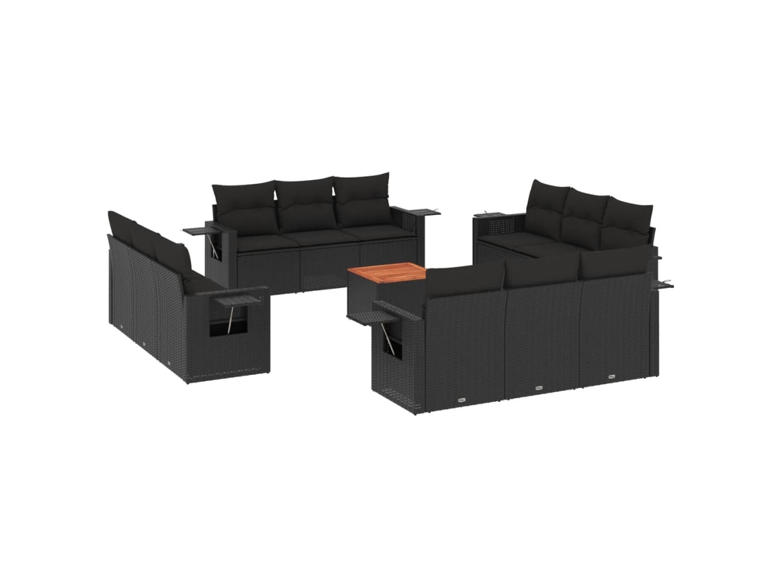 Maison Exclusive - 13 Pcs Conjunto De Sofás De Jardim Com Almofadões Vime Pe Preto