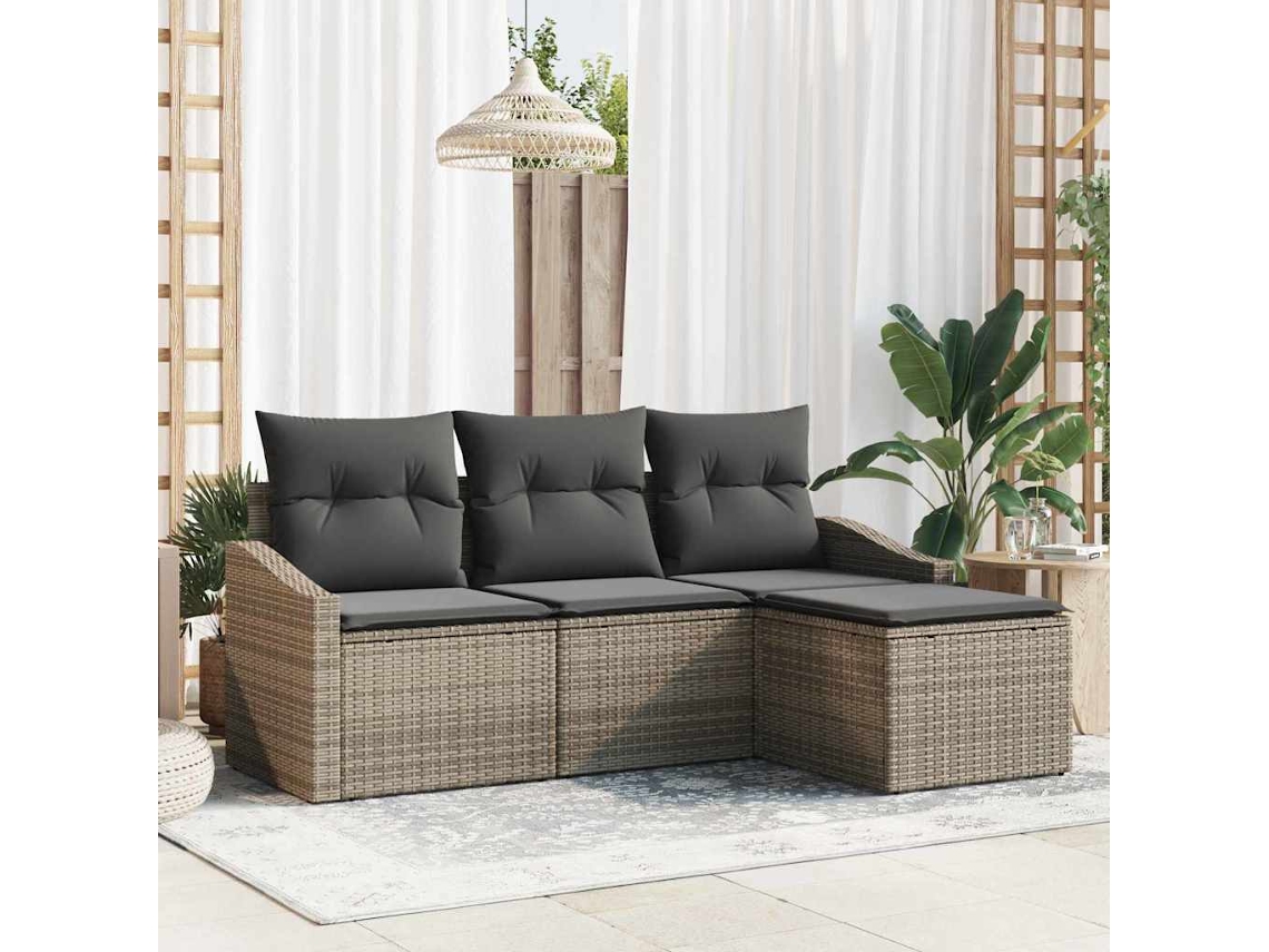 Vidaxl Conjunto De Sofás 4 Unid. Cinzeto Vime Pe