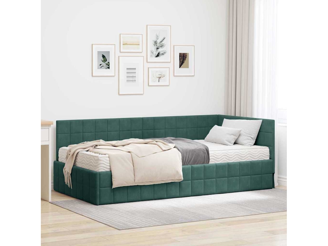 Vidaxl Estrutura De Cama De Canto Com Colchão 2 Unid. Verde Veludo