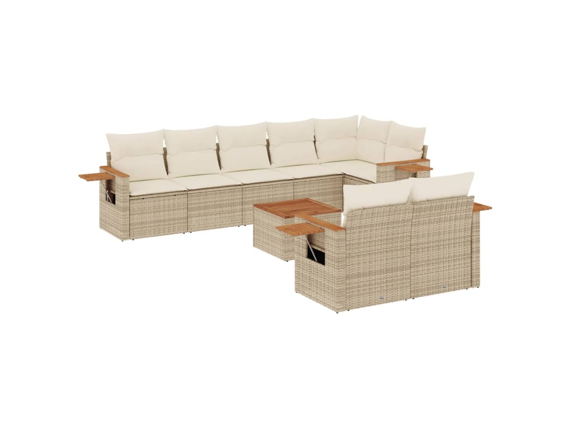 Conjunto de 9 Sofás para Jardim com Almofadões Vime Pe Bege MAISON EXCLUSIVE (90x200 cm)