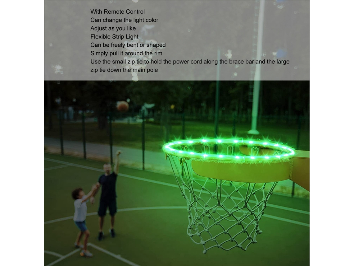Luminária de LED para cesta de basquete, flexível, com controle remoto e mudança de cor para uso noturno externo.