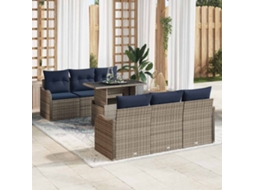 Vidaxl Conjunto De Sofá De Jardim 7 Unid. Cinzeto Vime Pe