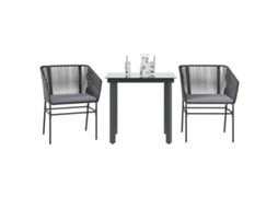 Vidaxl 3 Pcs Conjunto Jantar Jardim Almofadões Vime Pe Vidro Preto