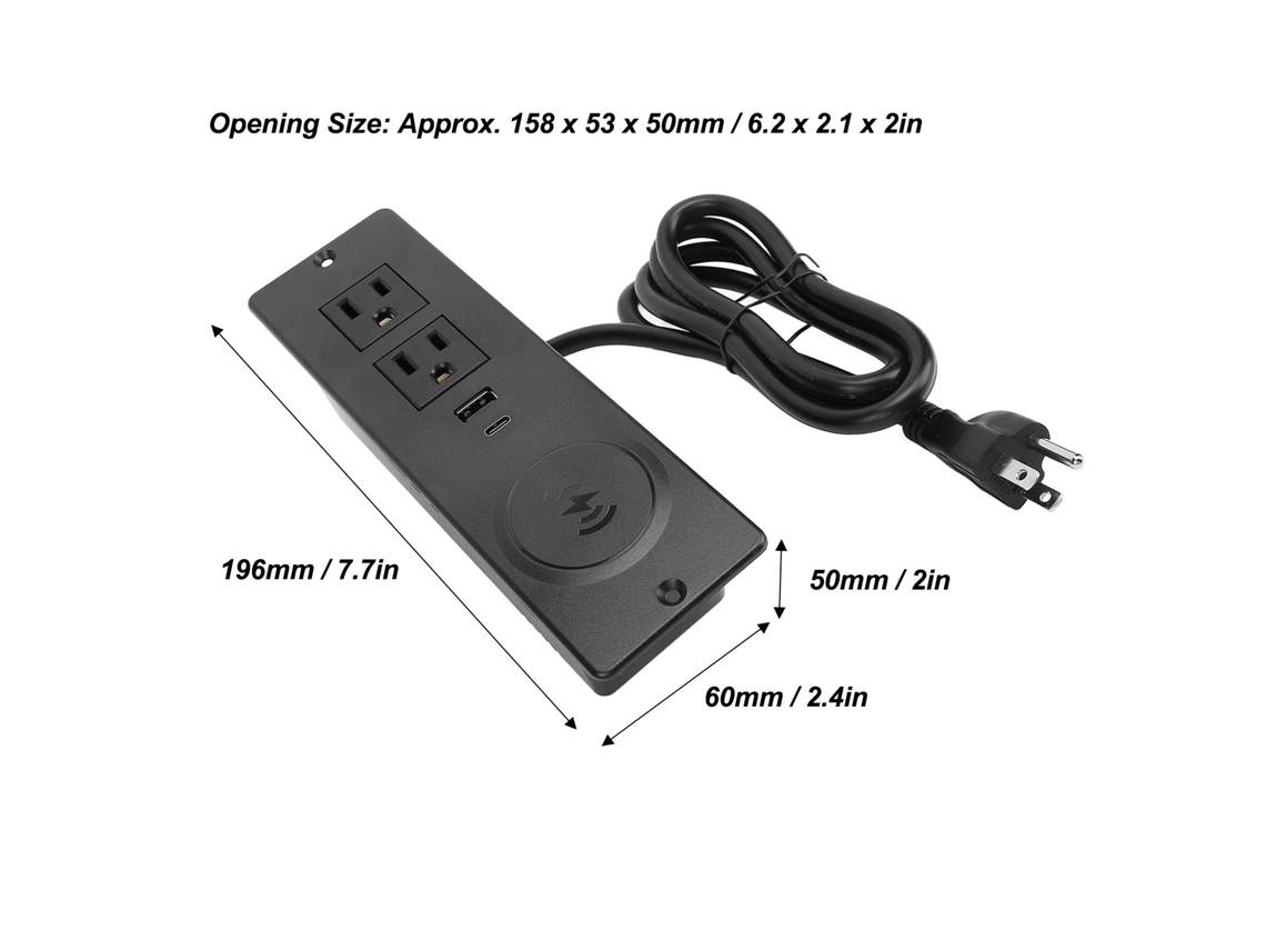Painéis De Tomada Embutidos Com 2 Tomadas Ac, Usb-c Pd 20w, Usb-a 18w E Carregamento Sem Fio 15w (cabo 1,5m, 15a)