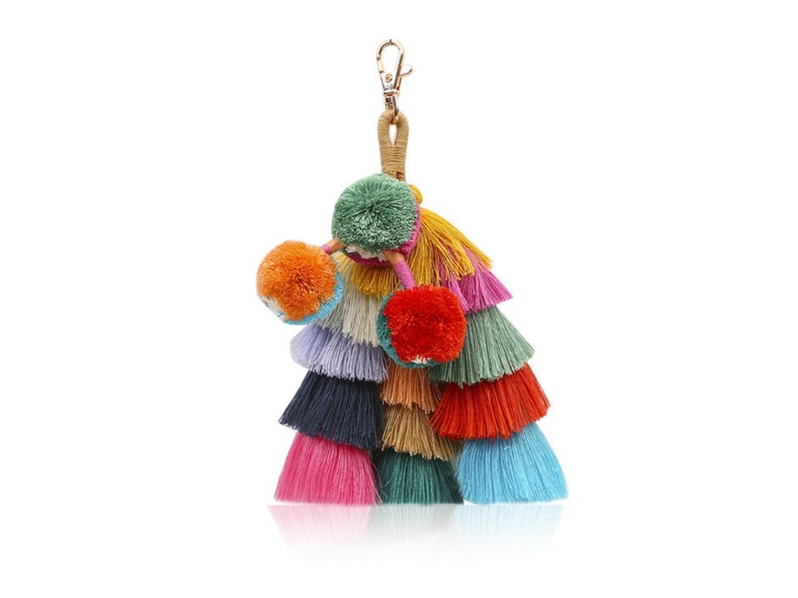 2026 bolsa de Borlas Multicolores Popular com Pompons e Contas de Algodão (1 Peça)