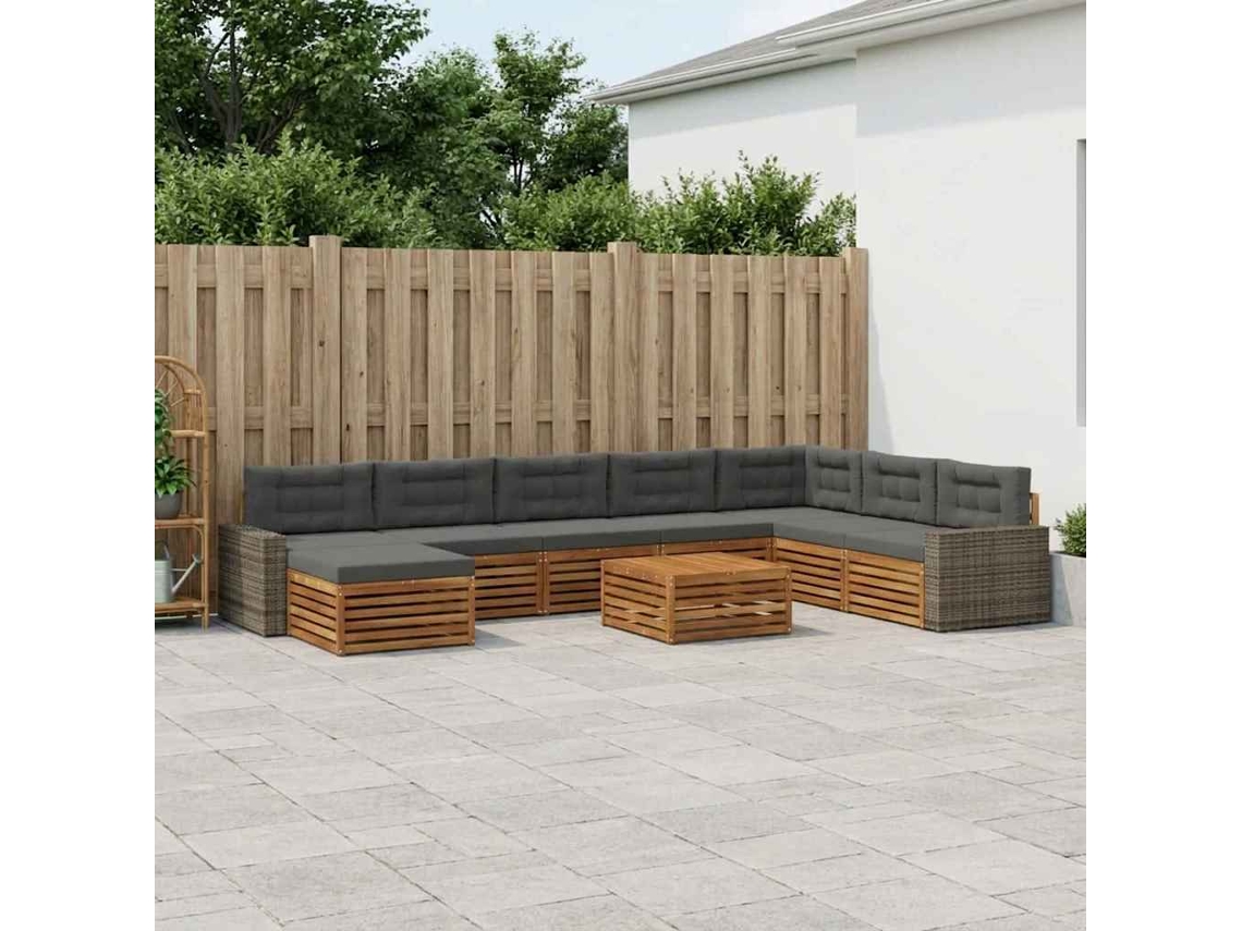 Vidaxl Conjunto De Sofás Para Exterior 9 Pcs Natural E Antracite