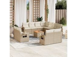 Vidaxl 12 Pcs Conjunto De Sofás P/ Jardim Com Almofadões Vime Pe Bege