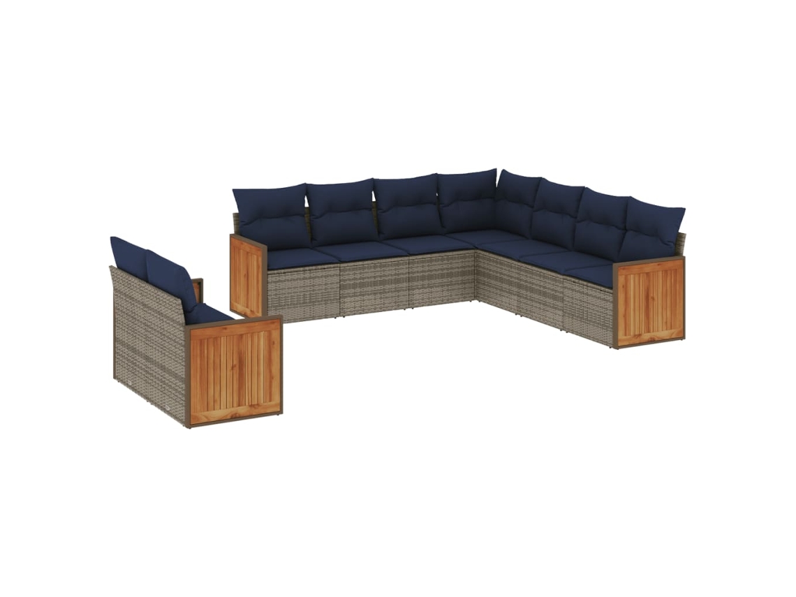 Conjunto de Sofá de Jardim, 9 Peças, Almofadas, Rattan Cinza MAISON EXCLUSIVE