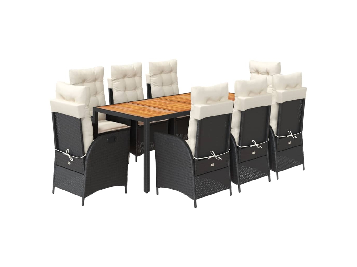 Conjunto de 9 Jantar para Jardim com Almofadões Vime Pe Preto MAISON EXCLUSIVE