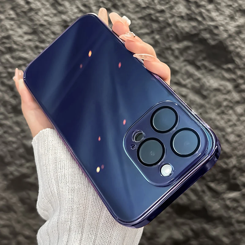 Capa De Celular Em Vidro Temperado À Prova De Choque (azul Para Iphone 12)