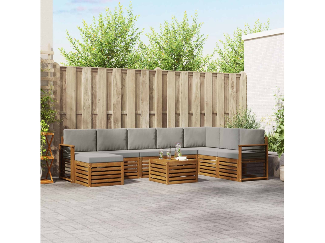 Vidaxl Conjunto De Sofás Para Exterior 9 Pcs Cinza Natural E Claro