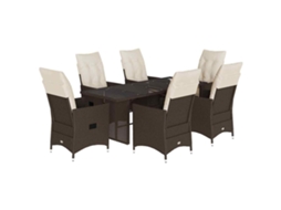Conjunto de 7 Jantar para Jardim com Almofadões Vime Pe Castanho MAISON EXCLUSIVE