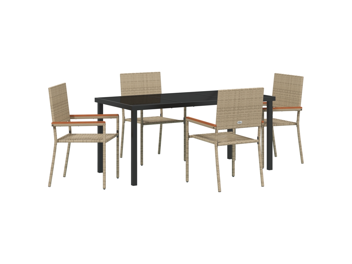 Conjunto 5 De Jantar De Vidaxl Bege Rattan De Polietileno