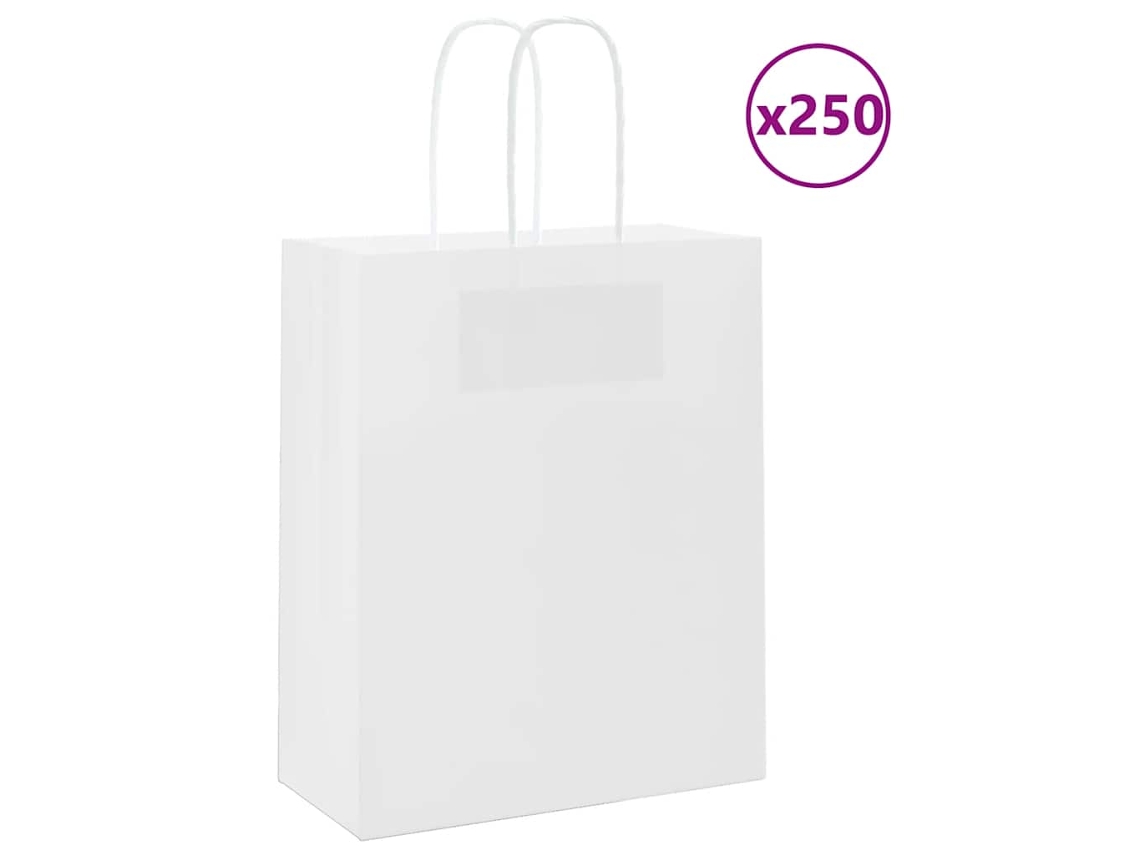 Vidaxl Sacos De Papel 250 Unid Com Alças Branco 18x8x22 Cm