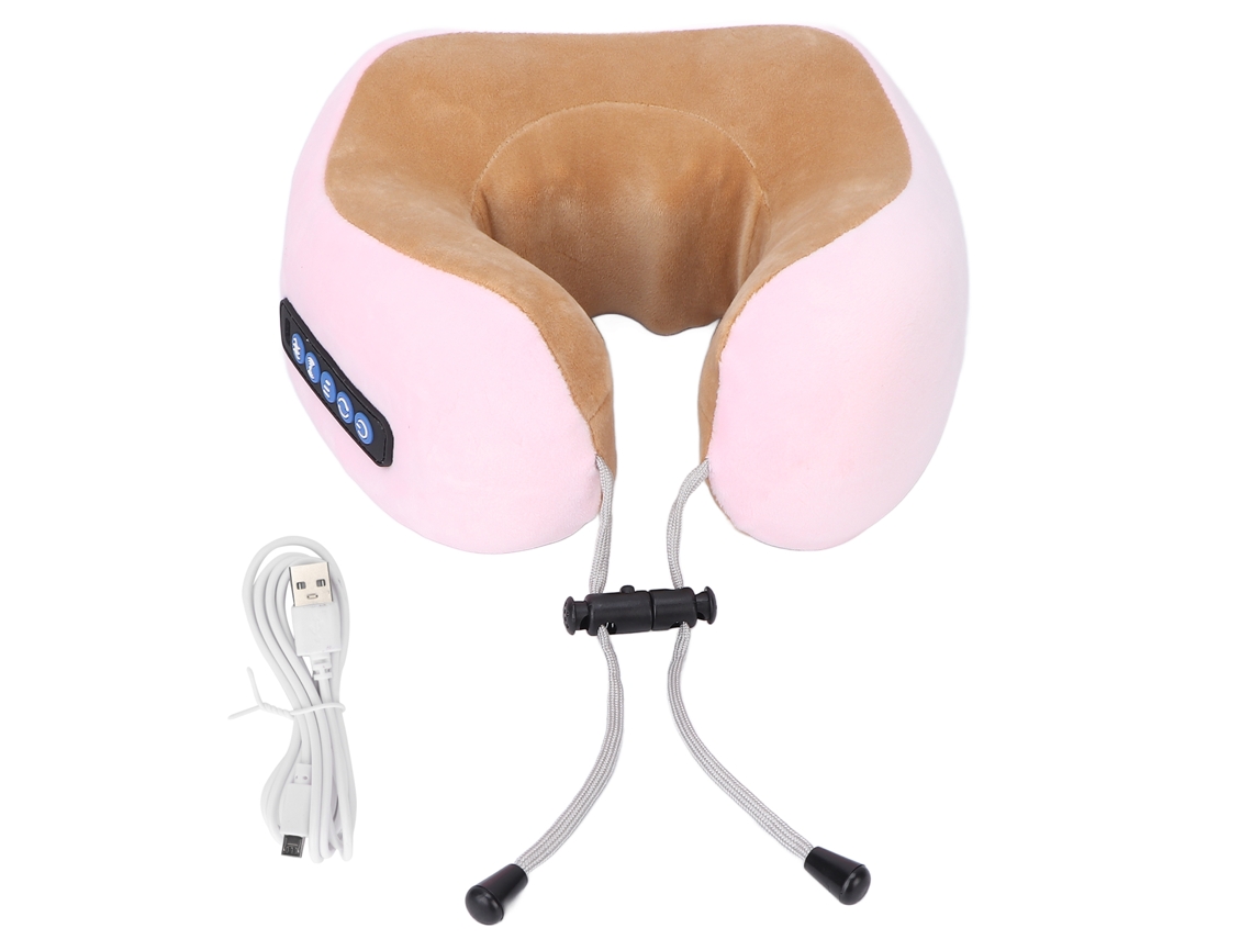 Travesseiro de Massagem Cervical Elétrico Recarregável Formato U com Espuma Viscoelástica, Suporte para Pescoço para Uso no Carro, Rosa AQUAFORGE