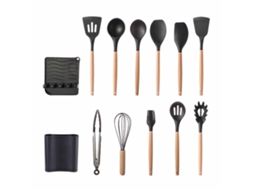 Conjunto de utensílios de cozinha silicone antiaderente com cabo de madeira resistente ao calor 13 peças S/MARCA