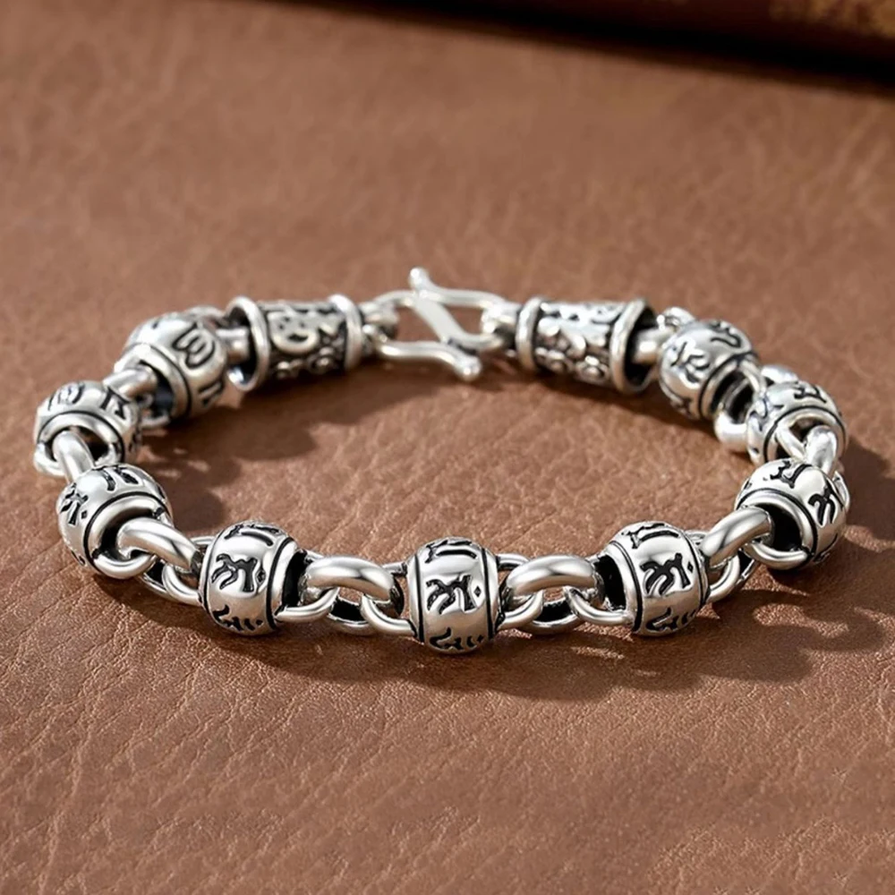 Pulseira com Mantra de Seis Sílabas , Contas de Oração Budistas Tibetanas, Fecho em Forma de S. MDUG (18 Cm)