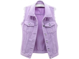 Rebe-chaleco Jeans Curto Para Mulher Sem Mangas Com Botões Casual Marca Uut Xx-grande Morado